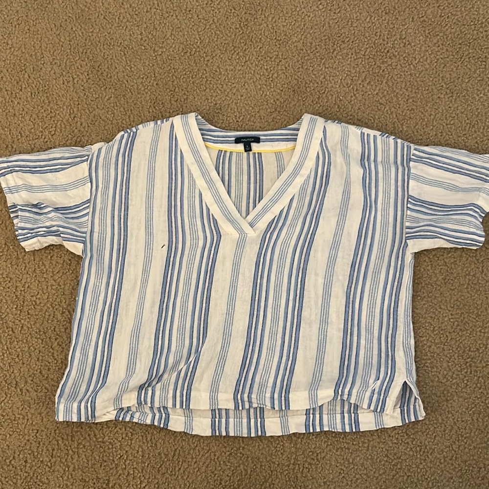 Nautica Blue and White Striped Top